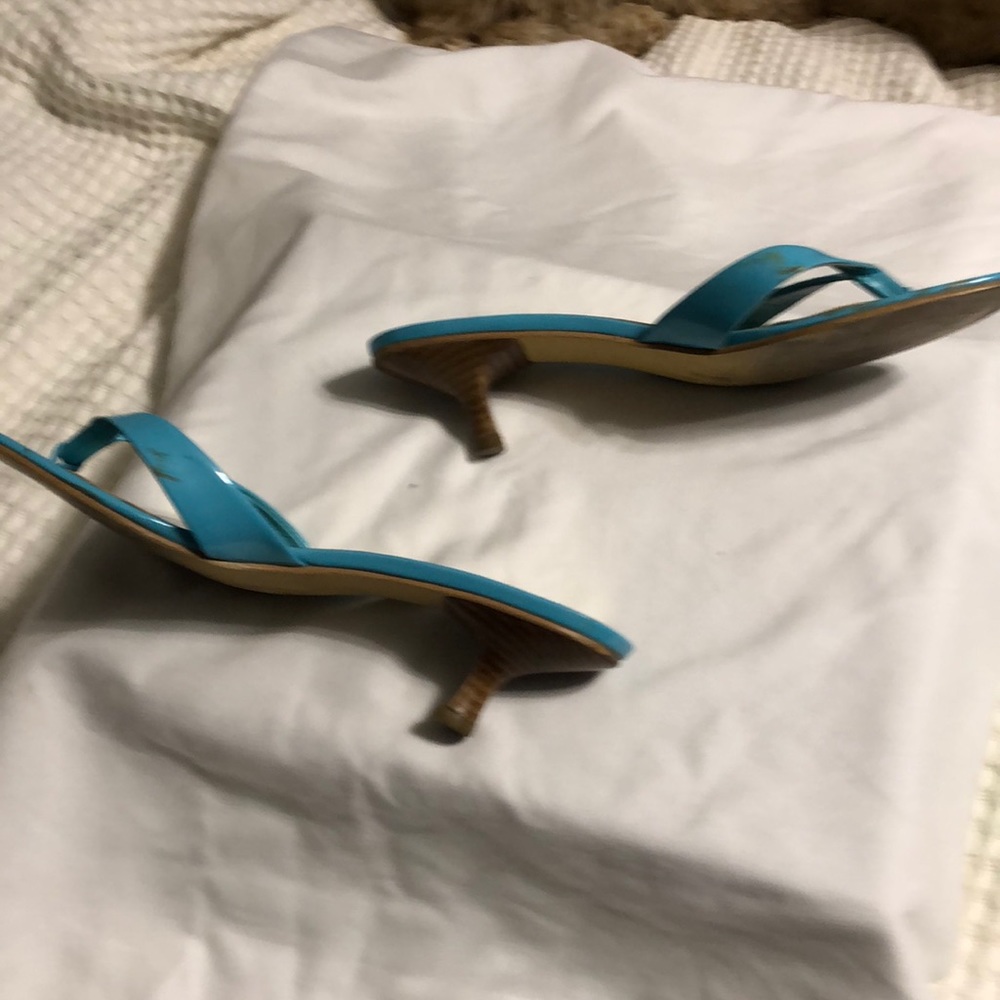 Turquoise 2” slides.  Worn once - Picture 4 of 4